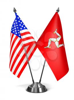 USA and Isle Man - Miniature Flags Isolated on White Background.