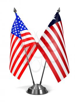 USA and Liberia - Miniature Flags Isolated on White Background.
