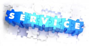 Service - White Word on Blue Puzzles on White Background. 3D Render. 