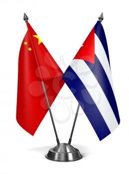 China and Cuba - Miniature Flags Isolated on White Background.