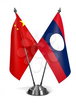 China and Laos - Miniature Flags Isolated on White Background.
