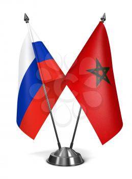 Russia and Morocco - Miniature Flags Isolated on White Background.