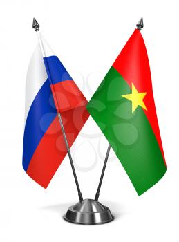 Russia and Burkina Faso - Miniature Flags Isolated on White Background.