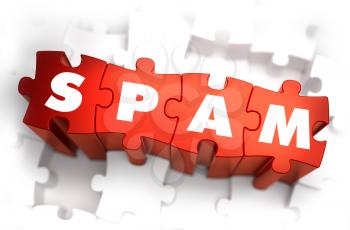 Spam - Text on Red Puzzles with White Background. 3D Render. 