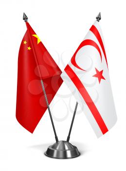 China and Turkish Republic Northern Cyprus - Miniature Flags Isolated on White Background.