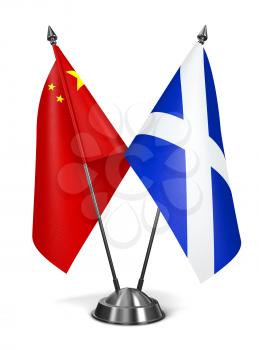 China and Scotland - Miniature Flags Isolated on White Background.