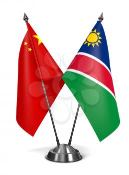 China and Namibia - Miniature Flags Isolated on White Background.