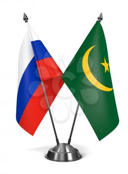 Russia and Mauritania - Miniature Flags Isolated on White Background.