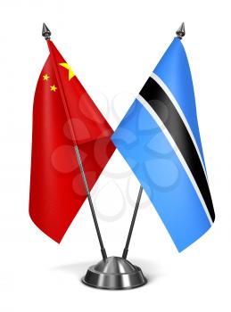 China and Botswana - Miniature Flags Isolated on White Background.