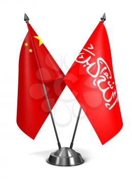 China and Waziristan - Miniature Flags Isolated on White Background.