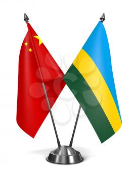 China and Rwanda - Miniature Flags Isolated on White Background.