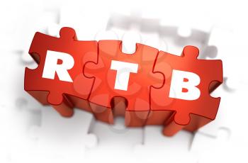 RTB - White Word on Red Puzzles on White Background. 3D Render. 