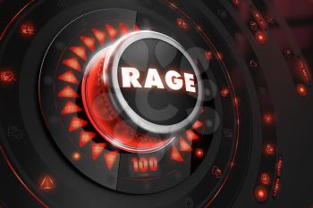 Rage Controller on Black Control Console with Red Backlight. Danger or Risk Control Concept.
