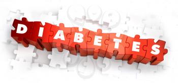 Diabetes - White Word on Red Puzzles on White Background. 3D Illustration.