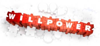 Willpower - White Word on Red Puzzles on White Background. 3D Illustration.