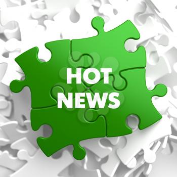 Hot News on Green Puzzles on White Background.