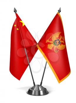 China and Montenegro - Miniature Flags Isolated on White Background.