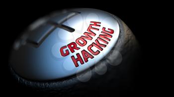 Growth Hacking. Shift Knob with Red Text on Black Background. Close Up View. Selective Focus. 3D Render.