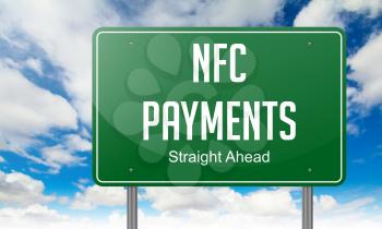 NFC Payments - Highway Signpost on Sky Background.