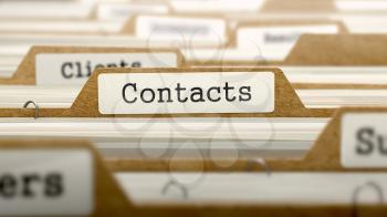 Contacts Concept. Word on Folder Register of Card Index. Selective Focus.