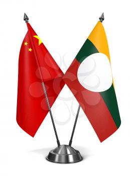 China and Shan State - Miniature Flags Isolated on White Background.