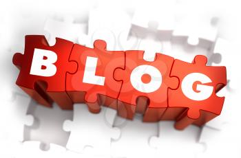 Blog - White Word on Red Puzzles on White Background. 3D Illustration.