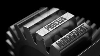 Process Management on the Metal Gears on Black Background. 