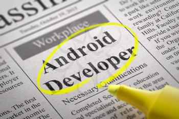 Android Developer Jobs in Newspaper. Job Search Concept.