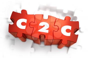 C2C - White Word on Red Puzzles on White Background. 3D Illustration.