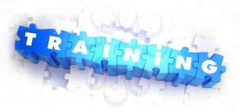 Training - White Word on Blue Puzzles on White Background. 3D Illustration.