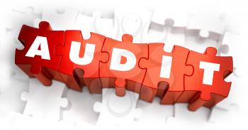 Audit - White Word on Red Puzzles on White Background. 3D Illustration.