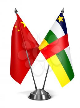 China and Central African Republic - Miniature Flags Isolated on White Background.