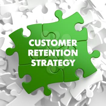 Customer Retention Strategy on Green Puzzle on White Background.