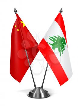 China and Lebanon - Miniature Flags Isolated on White Background.