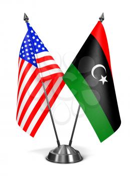 USA and Libya - Miniature Flags Isolated on White Background.