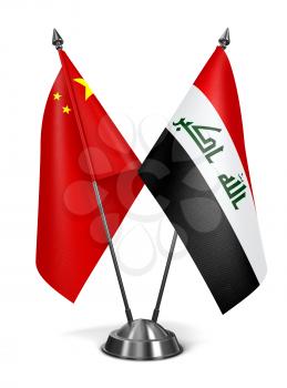 China and Iraq - Miniature Flags Isolated on White Background.