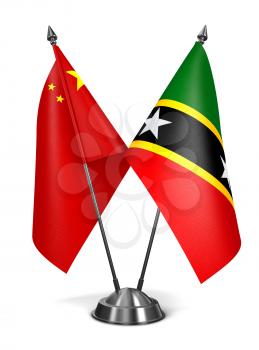 China, Saint Kitts and Nevis - Miniature Flags Isolated on White Background.