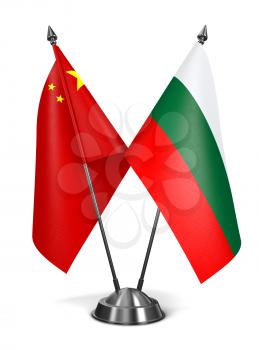 China and Bulgaria - Miniature Flags Isolated on White Background.