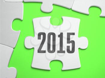 2015 - Jigsaw Puzzle with Missing Pieces. Bright Green Background. Close-up. 3d Illustration.