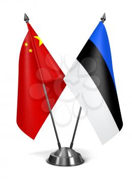 China and Estonia - Miniature Flags Isolated on White Background.
