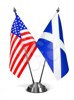 USA and Scotland - Miniature Flags Isolated on White Background.