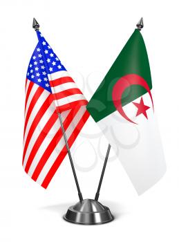 USA and Algeria - Miniature Flags Isolated on White Background.