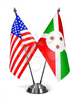 USA and Burundi - Miniature Flags Isolated on White Background.