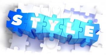 Style - White Word on Blue Puzzles on White Background. 3D Render. 