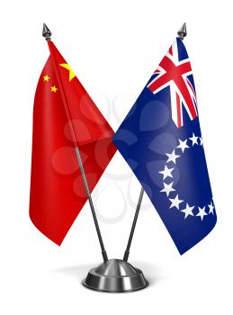 China and Cook Islands - Miniature Flags Isolated on White Background.