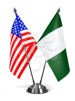 USA and Nigeria - Miniature Flags Isolated on White Background.