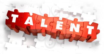 Talent - Text on Red Puzzles with White Background. 3D Render. 