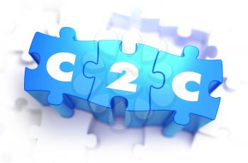 C2C - Client to Consumer - White Word on Blue Puzzles on White Background. 3D Illustration.