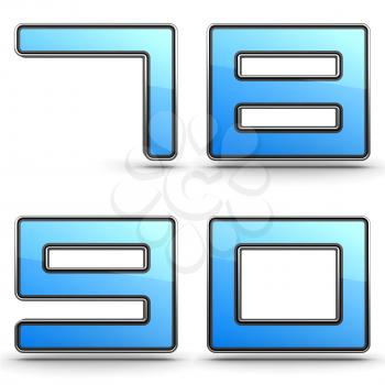 Digits 7,8,9,0 - Set of 3D Digits in Touchpad Style.