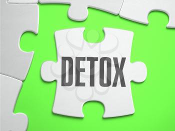 Detox - Jigsaw Puzzle with Missing Pieces. Bright Green Background. Close-up. 3d Illustration.